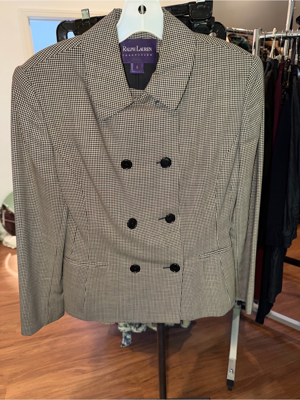 Ralph Lauren Collection Black & White Houndstooth Double-Breasted skirt suit.